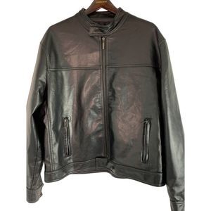 Men’s Emporio leather jacket brown Italian zip large 6157 Brown moto EUC